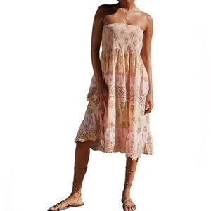 Anthropologie PO Evie Smocked Cover-Up Mini Dress or Skirt in Peach Size M/L NWT
